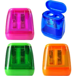 Colorful Compact Dual Holes Pencil Sharpener, 4PCS Manual Pencil Sharpeners with Lid, Colored for Adults, Portable Design for Travel and School Use