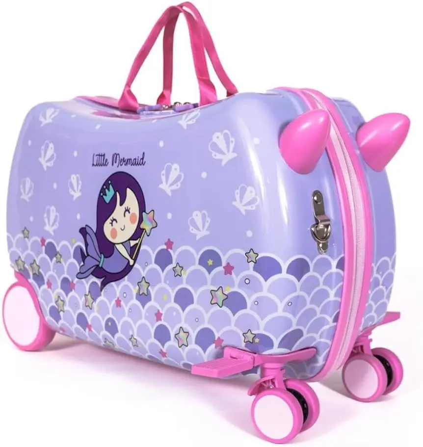 MILK&MOO Rideable Kids Suitcase Little Mermaid, Fun and Safe, Durable, Spacious and Ergonomic Design, 360° Swivel Wheels, for Children Aged 2-6 Years, 21 L, Maximum Riding Weight 50kg / 110 Lb