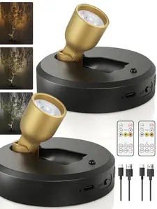 ISUNMEA Spotlight Indoor with Remote, 4000mAh Rechargeable Battery-Powered Plant Spot Lights, Wireless Mini Uplights with Dimmable & 3-CCT, Timer, Accent Lighting for Pictures, Art, Displays (2-Pack)