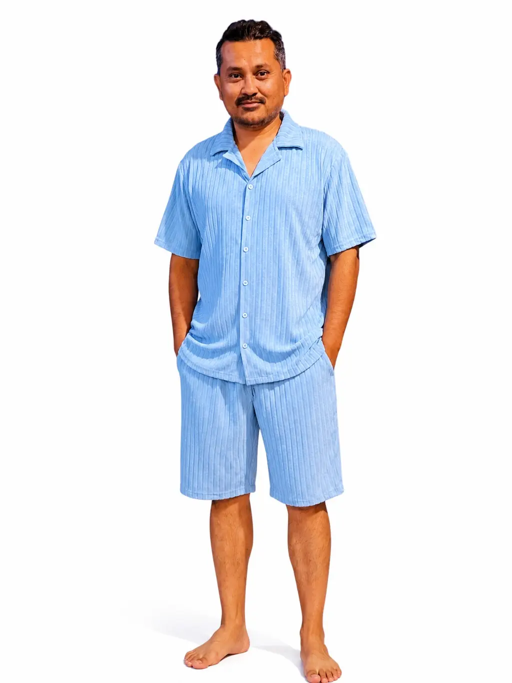Men's 2-Piece Textured Short-Sleeve Shirt & Shorts Matching Set