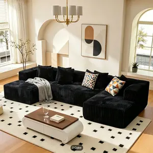 [2Packs Shipped] Niccae U-Shaped Modular Sectional Sofa Couch, Reversible Compressed Corduroy Fabric, Modern Sofas Couches for Living Room, Space-Saving Recliner Convertible Sofa Bed (2 or 3 Packages Shipped), Reversible Sectional Sofa