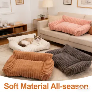 4 Styles Comfortable Pet Sofa Beds - Fluffy Fleece Cat Beds for Indoor Cats, Premium Soft with Removable Washable Cover