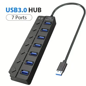 7 Port USB HUB, 7 Port USB Splitter, Independent Switch USB HUB Adapter, USB Ports
