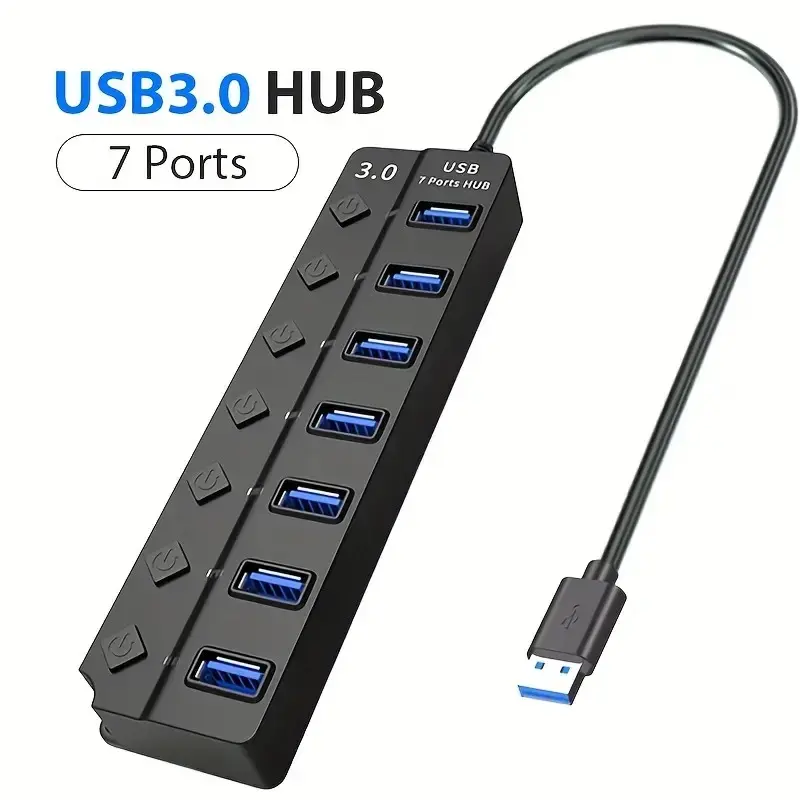 7 Port USB HUB, 7 Port USB Splitter, Independent Switch USB HUB Adapter, USB Ports, USB Extension, USB Port Extender, Multiple USB Port