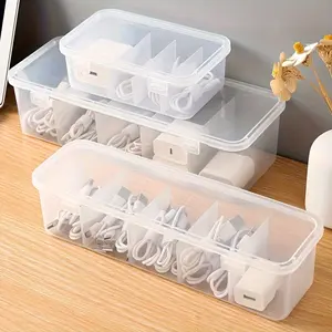 Large Capacity Transparent Storage Box with 5 Compartments, Multi-Functional Cable Organizer, Durable Plastic, Home Decor Organiser for Home and Office Use, Durable Plastic Organizers, Plastic Storage Boxes