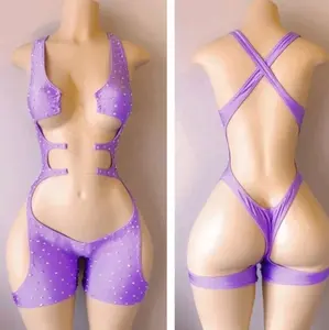 Romper Rhinestone  Cutout  Exotic Dancewear (oneSize)