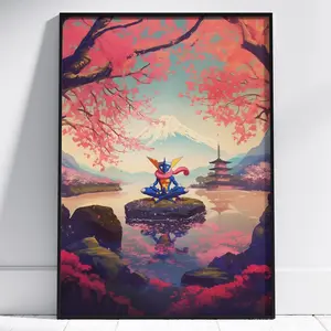 Greninja Poké Poster, Japanese Tapestry Style, Mount Fuji Japan, Anime Printable Wall Art
