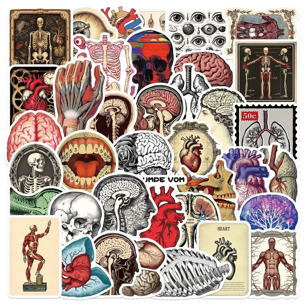 Gothic Anatomy Graffiti Stickers Pack (50 Sheets) - Waterproof DIY Decorative Stickers Decals for Skateboard, Trunk & Industrial-Style Decor (Removable No-Residue Design)