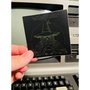 Webmaster Wizard Sticker ASCII art, 3x3 inch vinyl sticker by Terminal Research.