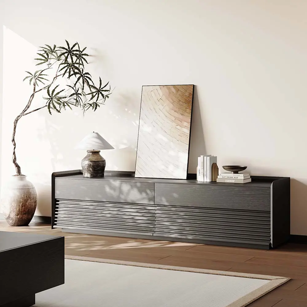70.87" Mid-Century TV Stand, Modern Entertainment Center, Cabinet with Adjustable Light, Black TV Console, Fully-Assembled, Perfect for 65-inch TVs