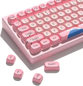 Womier 131 Cute Keycaps,MOA Cherry Blossom keycap Set for Mechanical Keyboard for 61/68/84/87/98/99/100/104/108 Keys
