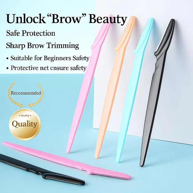 4pcs Beginner Eyebrow Razor Set, Stainless Steel Blades, Plastic, Lightweight, Safe Protection, Safe Hair Removal Tool, Beauty Care Tool, Smooth, No Formaldehyde, Decorative Design, Eyebrow Trimmer Kit