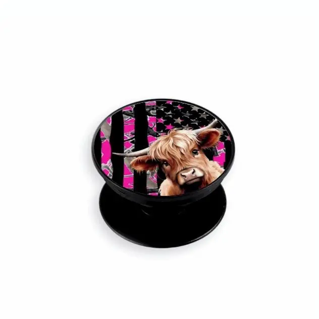 Highland Cow Pink Camo Flag Phone Grip Accessories  Foldable Collapsible Adorable  Mount Stand Holder  Folding