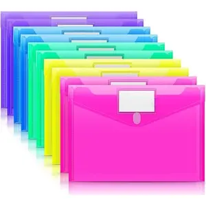 Plastic Envelopes 10 Pack - Clear Document Folders with Label Pocket, Assorted Color, US Letter A4 Size, File Envelopes