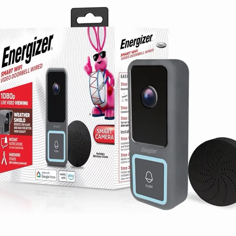 Energizer Smart Doorbell & Chime, Wired 1080p Video Doorbell Security Camera, 2-Way Audio, Night Vision
