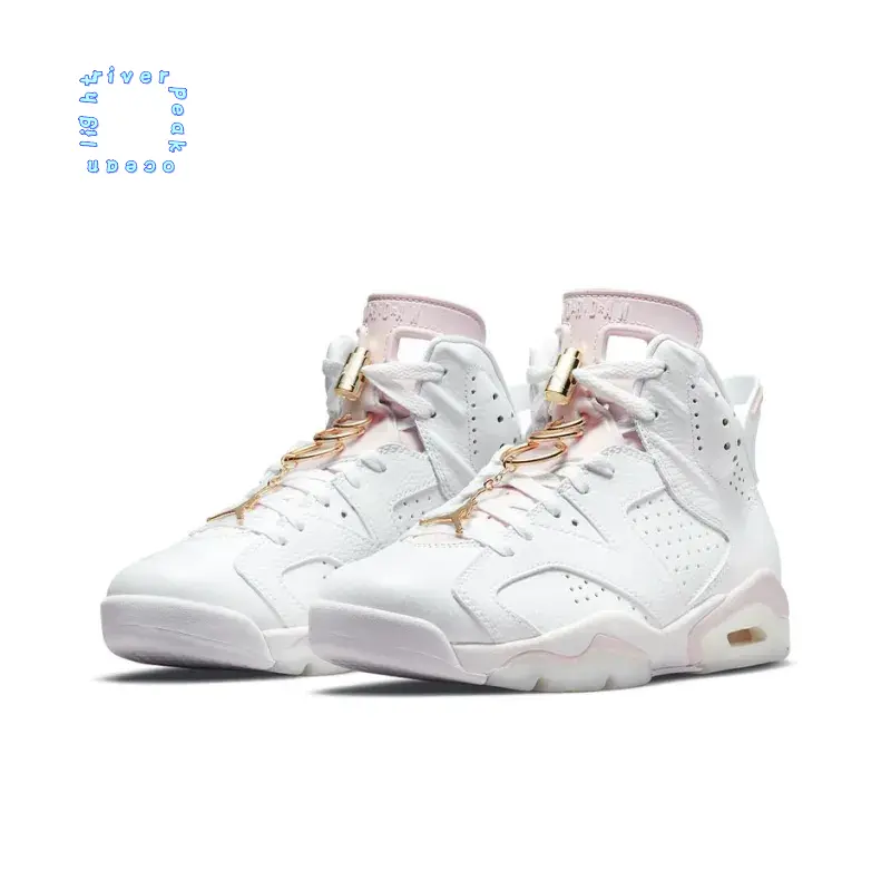 White and Pink Pebbled Leather High-Top Retro Basketball Shoes with Gold Hoop Pendant and Light Pink Midsole Accents