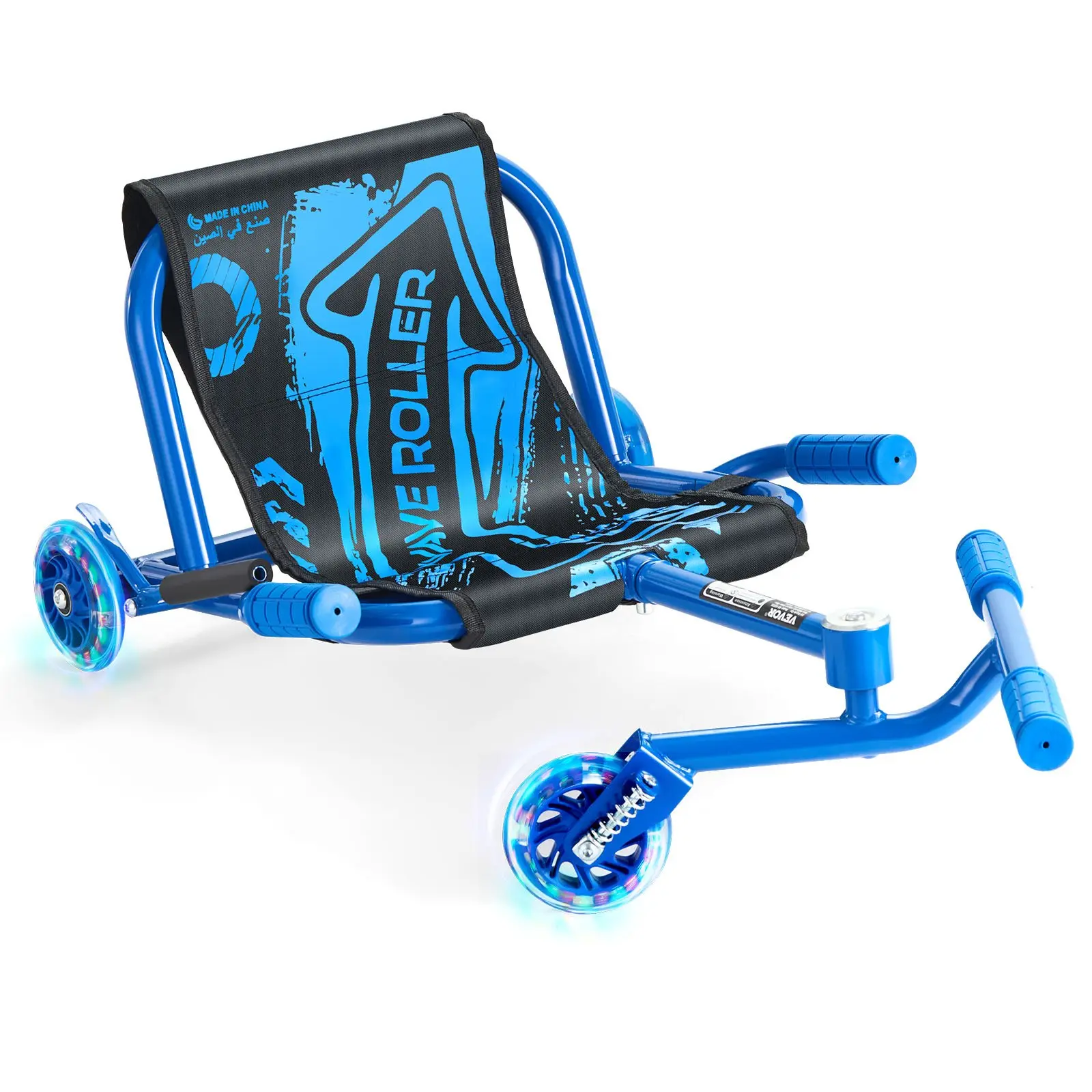【DealsForYouDays】Ride on Scooter with LED Flashing Wheels, 132 lbs Load Capacity, Adjustable Length for Ages 4+, Blue, No Pedals Design, Sturdy Steel Frame Kickscooter