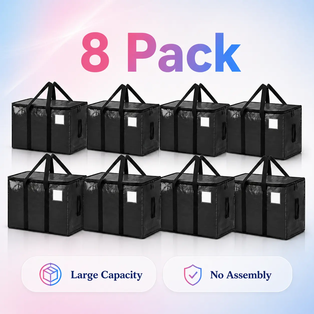 8 Pack Extra Large Heavy Duty Moving Bags, Clear Storage Bins with Lids, Reinforced Handles & Heavy-Duty Zippers Moving Boxes Storage Bags Totes for Clothes Packing, Dorms, College Supplies, Clear foldable clothing storage box dust
