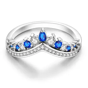 Snowflake Sparkling Blue CZ Ring 925 Sterling Silver Blue Gradient Band Rings for Women Winter Wonderland Aesthetic Trendy Jewelry Gift
