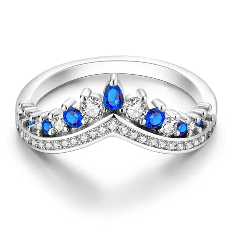 Snowflake Sparkling Blue CZ Ring 925 Sterling Silver Blue Gradient Band Rings for Women Winter Wonderland Aesthetic Trendy Jewelry Gift