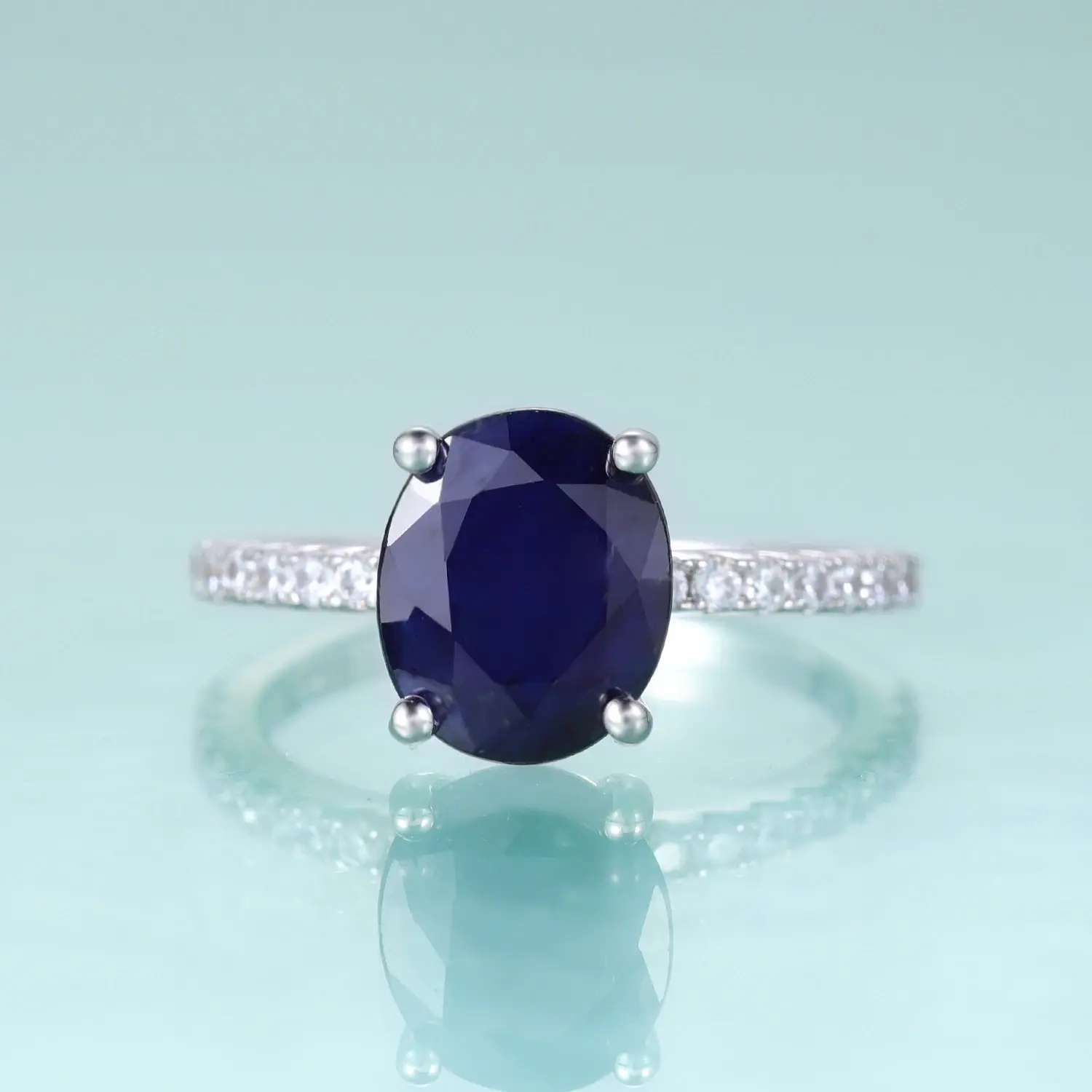 Vintage Oval Blue Sapphire Engagement Ring 925 Sterling Silver Dainty Promise Ring  September Birthstone Jewelry GB