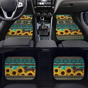 4pcs Sunflower Pattern Car Mat Set, Universal Size, Non-Slip, Easy to Install, Suitable for Car, Suv, Tesla, Unisex Gift, Car Accessory, Car Floor Mats