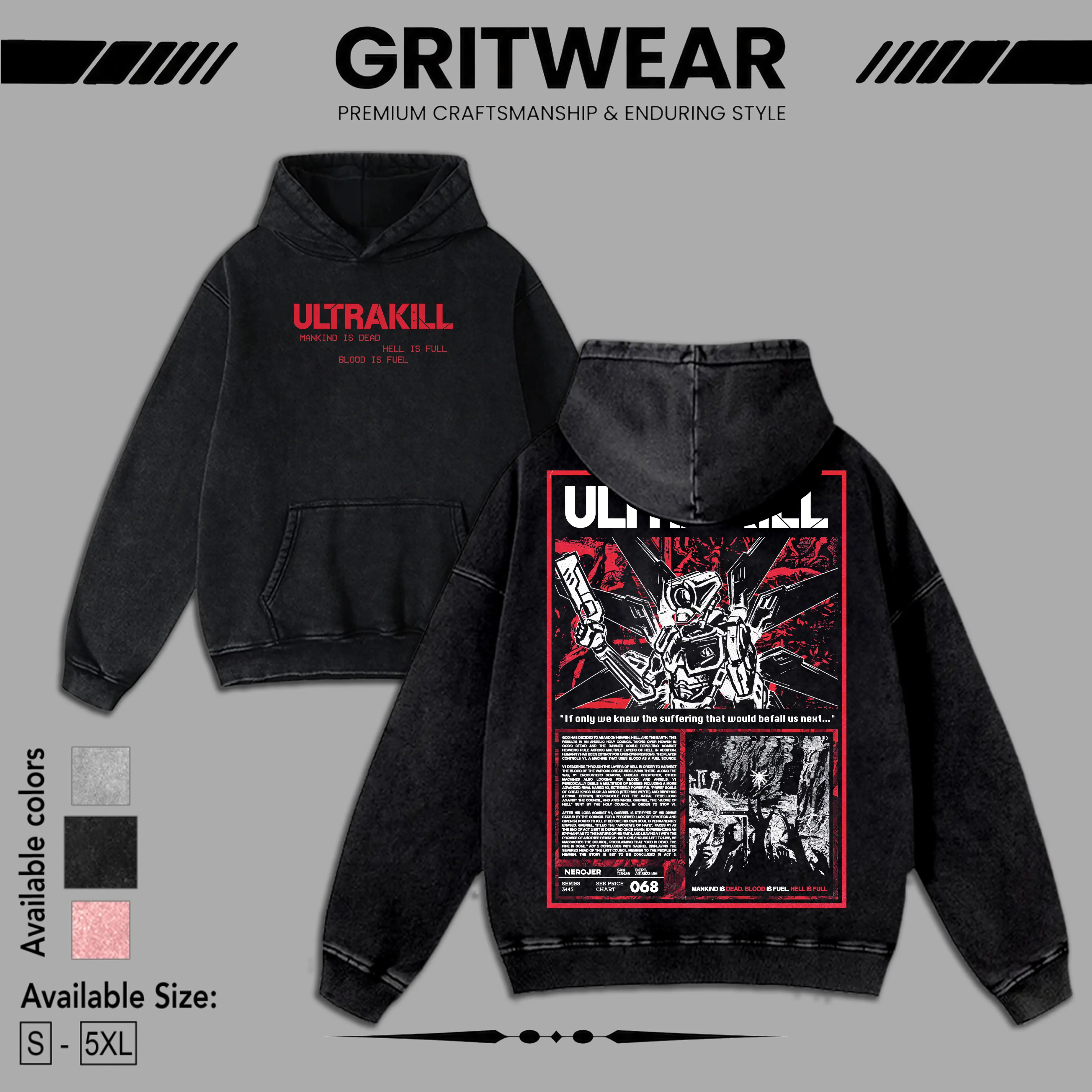 Ultrakill Video Game Washed T-Shirt, Sweater, Hoodie , Indie FPS Game Shirt, Gift For Game Fan, Streetwear Clothes