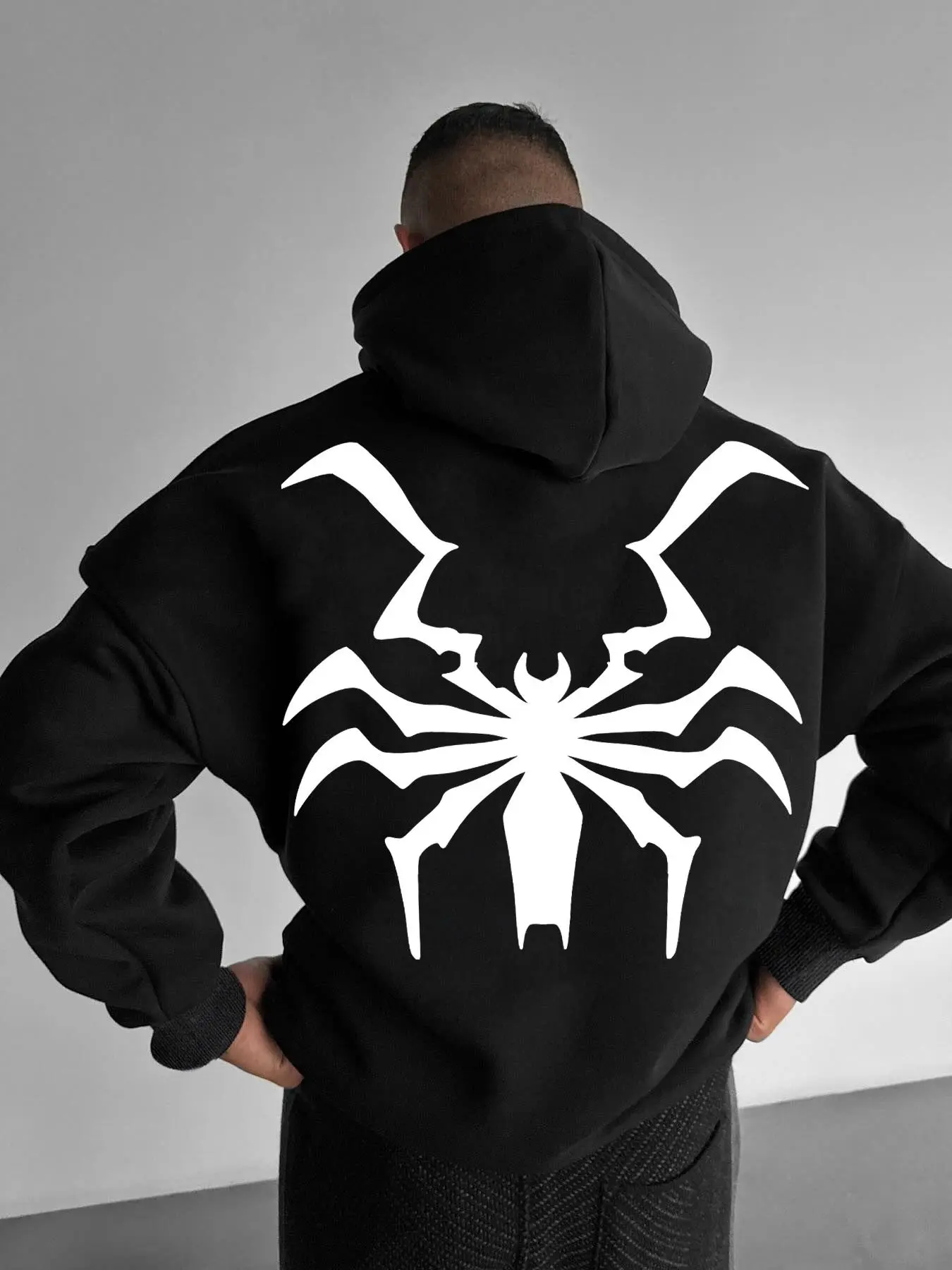 Men's Regular Fit Spider Print Drawstring Graphic Hoodie, Casual Pocket Long Sleeve Hooded Sweatshirt, Men Clothes for Fall & Winter Daily Wear, Casual Hoodie Pullovers, Casual Hooded Sweatshirts