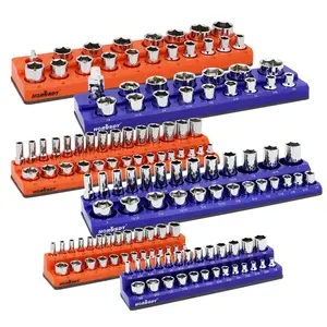 HORUSDY 8-Piece Magnetic Socket Organizer Set, Magnetic Socket Holder, 1/4", 3/8", 1/2" Socket Holds 199 Pieces Magnetic Socket Trays. (8-Piece Magnetic Socket Organizer Set) socket  set