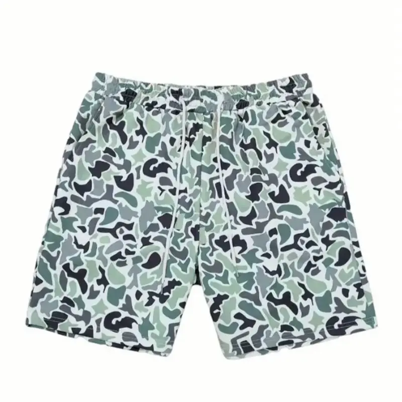 Men'S Lightweight Camouflage Beach Shorts - Loose Fit Elastic Drawstring Waist Green Graphic Print Machine Washable Casual Sports Outdoor Activities Beach Clothes