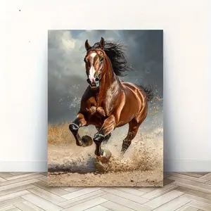A Majestic Galloping Horse Wooden Frame Canvas Painting - Suitable for Living Room, Bedroom, Kitchen Wall Art - Artistic Decorative Style Home Decor, Perfect Gift, Horse Decoration