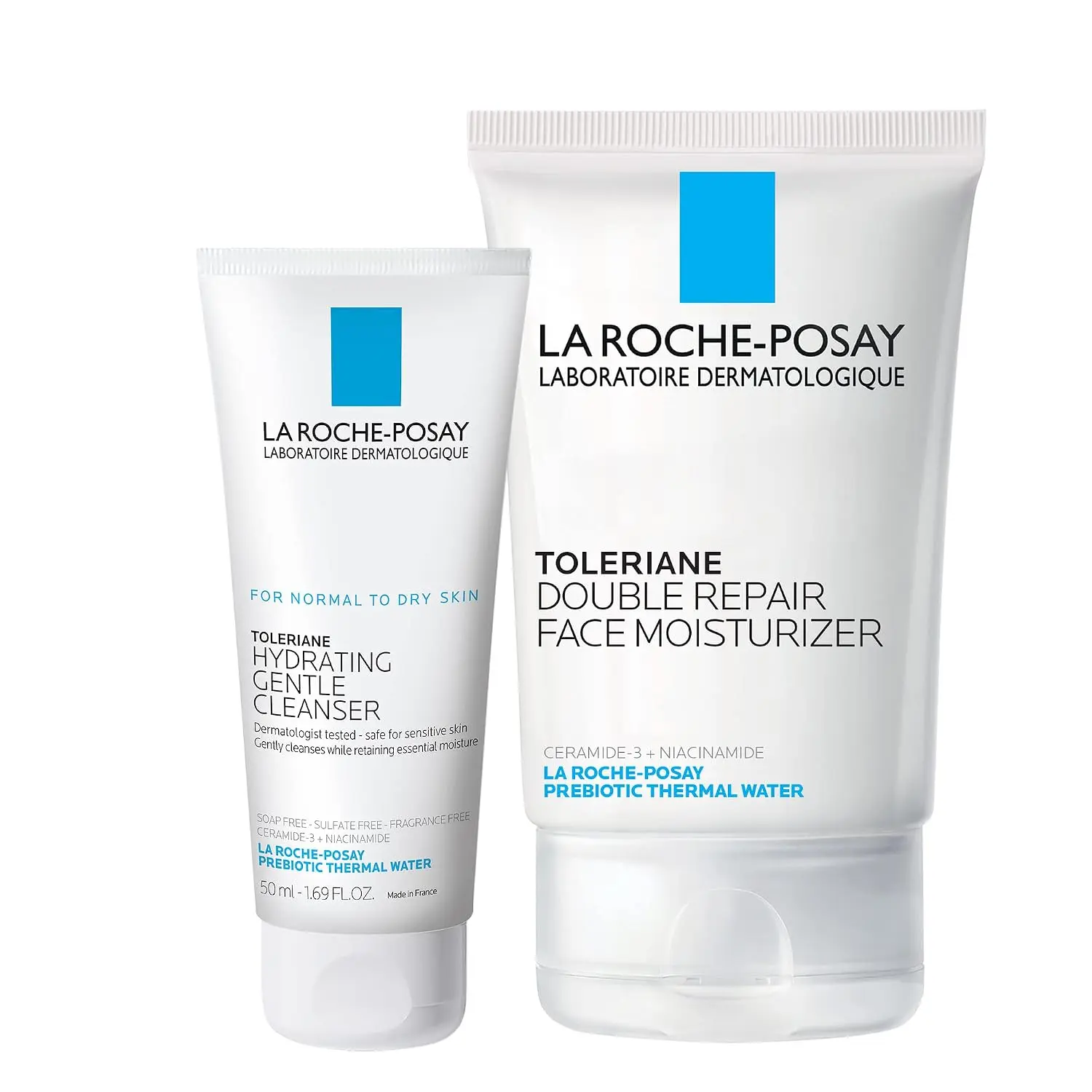 La Roche-Posay Toleriane Double Repair Gentle Skin Care Set for Dry Skin| Set includes 3.38 fl oz oil free moisturizer and 1.69 fl oz hydrating cleanser, a gentle face wash for dry to normal skin.