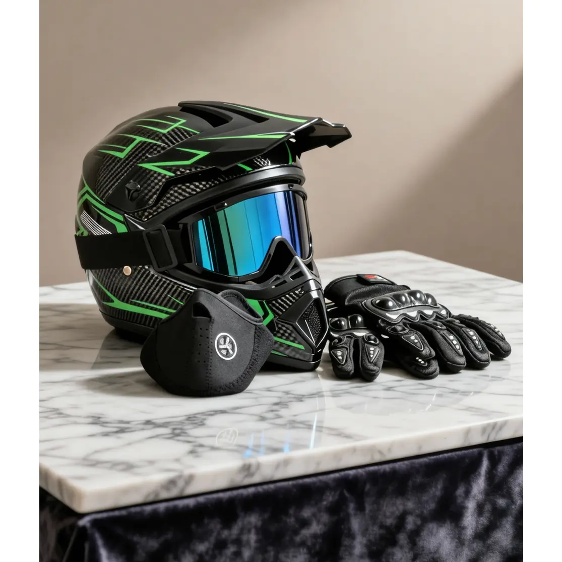 Adult Dirt Bike Helmet, Matte Black ABS Shell Full-Face Motorcycle Protective Gear for Trail Bike & ATV, DOT Certified 4-Piece Set with Goggles, Gloves & Mask, S, Xl, Full-Face And Neck Protective Gear, Head Protector Protective Gear