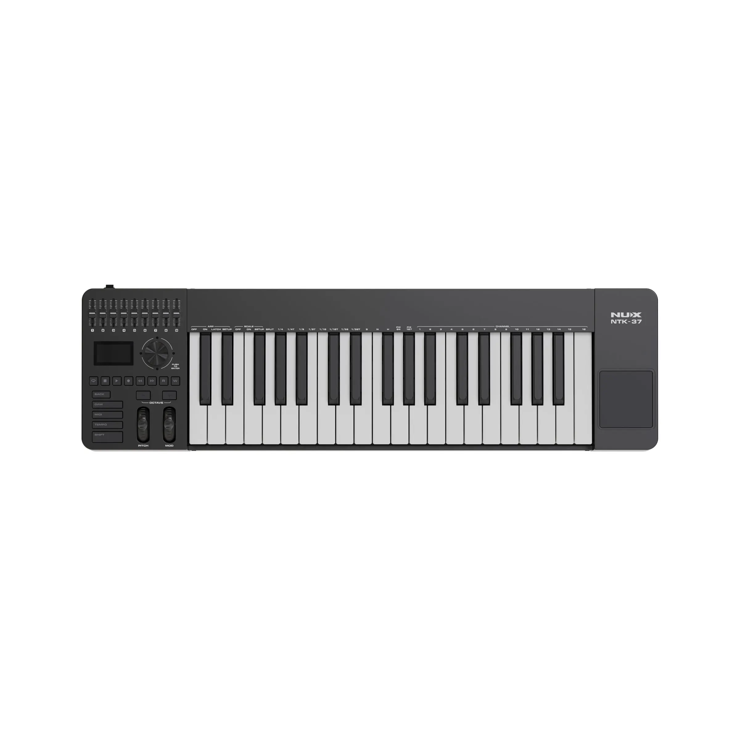 NUX NTK-37 37-Key MIDI Keyboard Controller with Velocity-Sensitive Keys, 9 Assignable Faders for Music Production, DAW Control & Live Performance