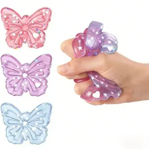 3 Pack Butterfly Squeeze Fidget Balls, Handmade Glitter Butterfly Stress Relief Ball, Cute Soft Sticky Ball for Adults with ADHD, Autism, Anxiety Relief, Perfect as Birthday Party Gifts and Easter Basket Stuffers