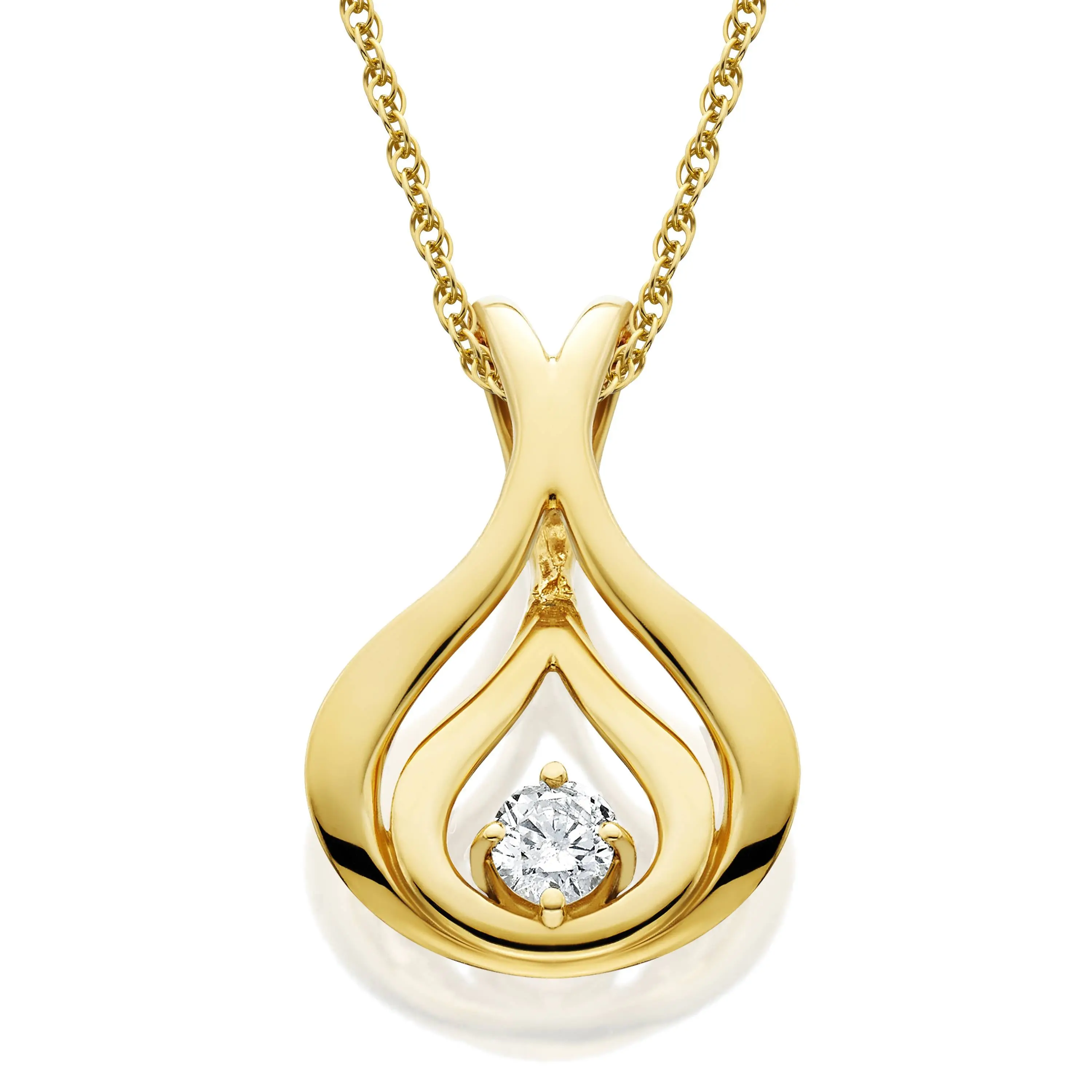 Natural Round-Cut Diamond Solitaire Pendant & Chain 10K Yellow Gold 5/8" Tall