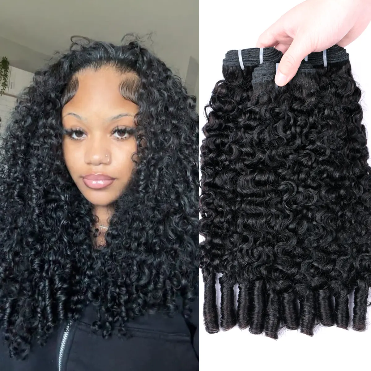 Perismoda 16A Raw Human Hair Weave Extensions, Burmese Curly Bundles (Bundle Form, 3C4A Spiral Curls), Unprocessed Natural Black, Human Hair Bundles, Natural Look