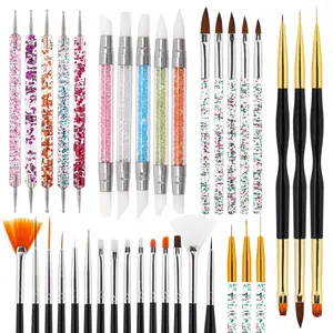 36 count Nail Art Brushes Set Including Fine Nail Liner Brushes, Striping Brushes, Nail Dotting Tools, Silicone Nail Tools, 3D Sculpting Gel Pen, Nail Design Brushes for Acrylic Application