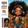 Walarky Advanced 1000-Piece Cognitive Jigsaw Puzzle Kit for Adults - Afro Music Girl Headphone Fashion Portrait, Cute Design, Family Game, Thoughtful Gift, 27.5x20 inches (70x50cm) House Decoration