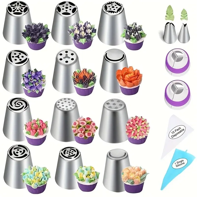 27-Piece Russian Icing Nozzle Set, Cake Cream Tool, Cake Decorating Kit, Cake Shaping Tools, pastry decorating tools, Baking Supplies, multiple nozzles, Cake Decoration Supplies