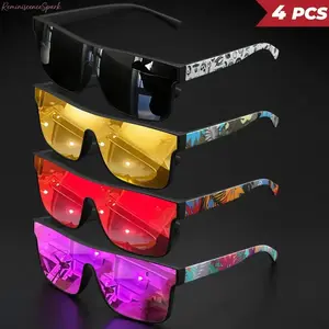 4-Pack Unisex UV400 Sports Sunglasses, Classic square frame featuring one-piece integrated lens, durable all-match eyewear for daily casual styling, outdoor sports activities, road trips and everyday leisure occasions
