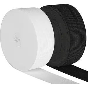 2 Inch 10 Yard Black & White Elastic Band for Sewing, Knit Spool Elastic for Waistbands Pants Clothes, Elastic Straps Edge Band for Lace Front Wigs