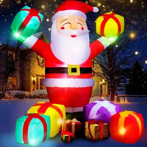 Christmas Decorations Outdoor Inflatables Santa Smiling Claus with Present Boxes  - Inflatable Yard Decorations - Blow Ups for Christmas Party Garden