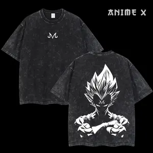 VEGETA - Dragon Ball Anime Double Printed Oversized Washed Tee Unisex Oversize Anime Manga Acid Washed Lightweight Cotton T-Shirt, & Wash Gift For Anime Fan, Anime Lover
