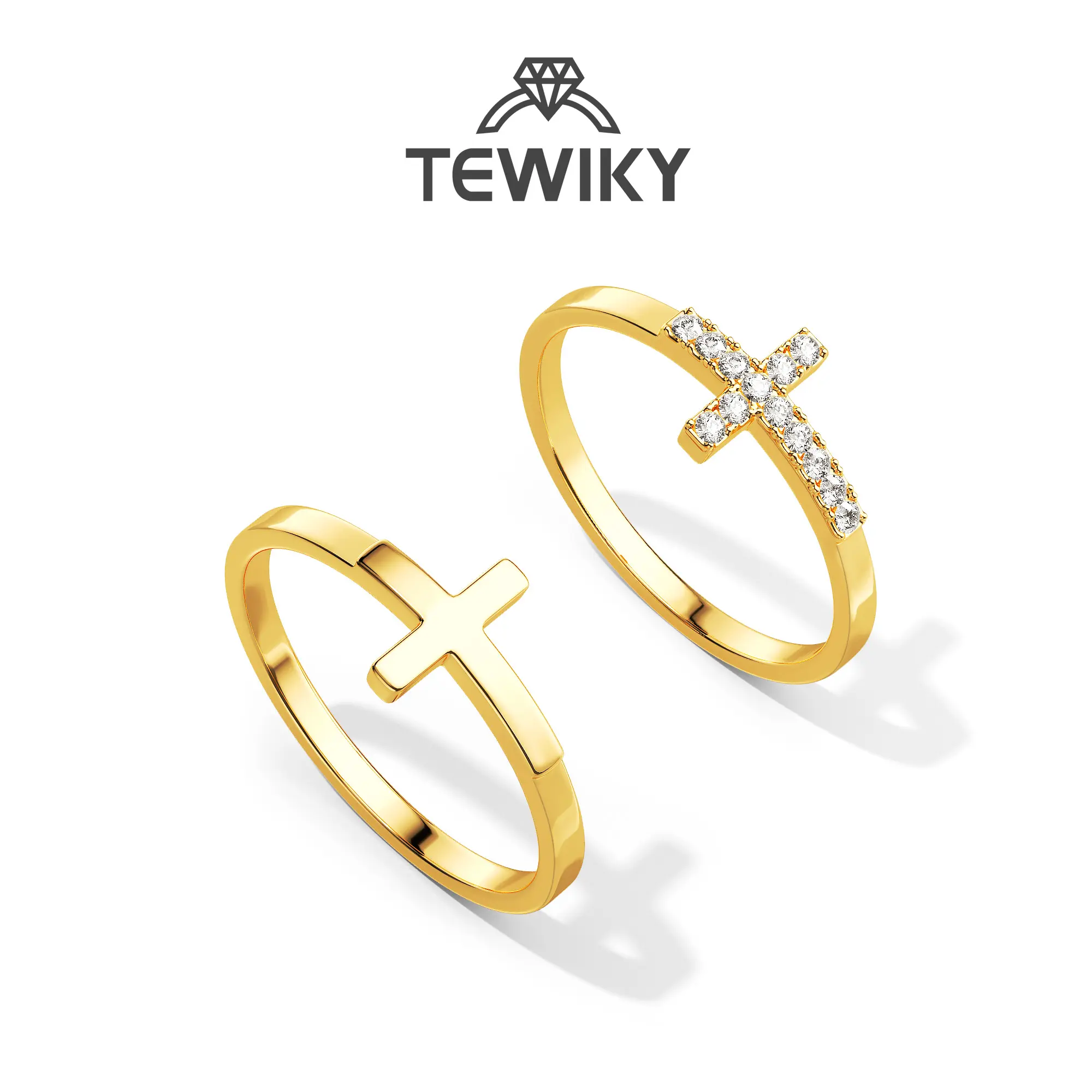 Tewiky Cross Rings For Women Girls Dainty Trendy Stackable Ring Set Thin Cz Cross Finger Rings For Women Non Tarnish Simple Statement Rings Wedding Bands Jewelry Size 5-10 For Easter