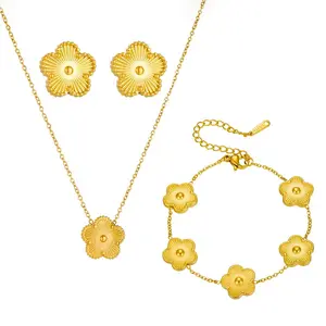 3 Pcs set Clover Bracelet for Women Stainless Steel Five Leaf Clover