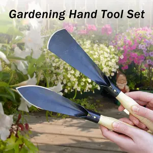 2 Counts Garden Shovel Garden Pointed with Pointed Tip and Flat Tip, Wooden Handle Black Manganese Steel Shovel for Digging, Weeding & Soil Loosening