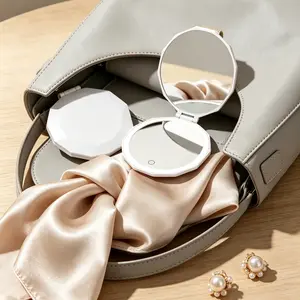 INMTFEI Diamond-Shaped LED Makeup Mirror with 1X/5X Magnification, Dimmable, Type-C Rechargeable Compact Mirror for Travel