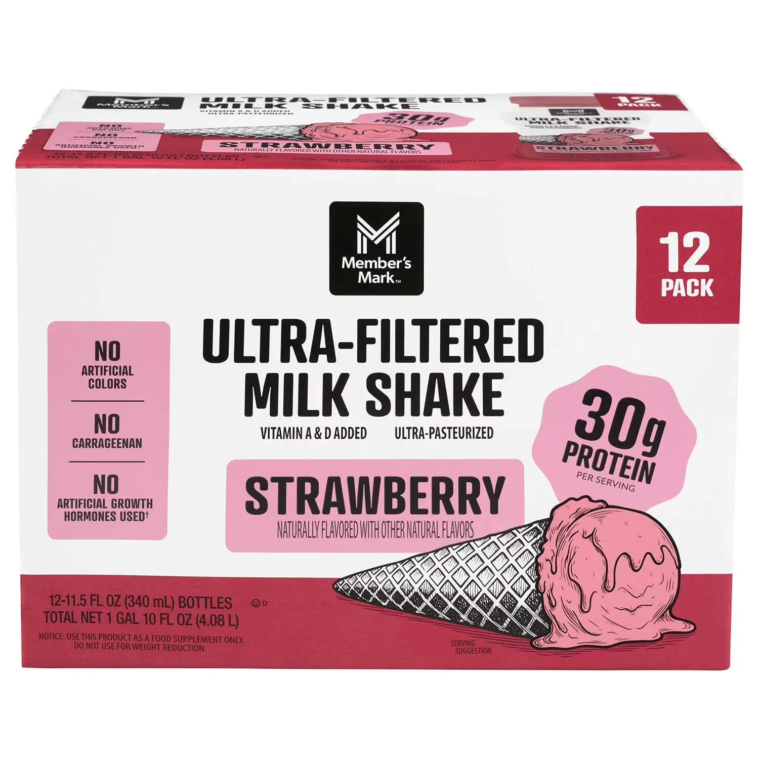 Member's Mark 30g Ultra-Filtered Milk Protein Shake, Strawberry, 11.5 fl. oz., 12 pk. Member's Mark 30g Ultra-Filtered Milk Protein Shake, Strawberry, 11.5 fl. oz., 12 pk.