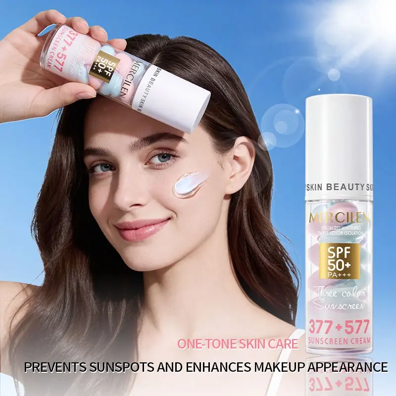 Mercilen 3-In-1 Makeup Primer + Spf50 Sunscreen UV, Color Correction, Oil Control, Brightening, Flawless Foundation, Essential Beauty Product